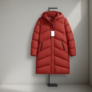 Duno Unisex Long Down Puffer Coat – Rust Red, Size US S-M (EU 46)